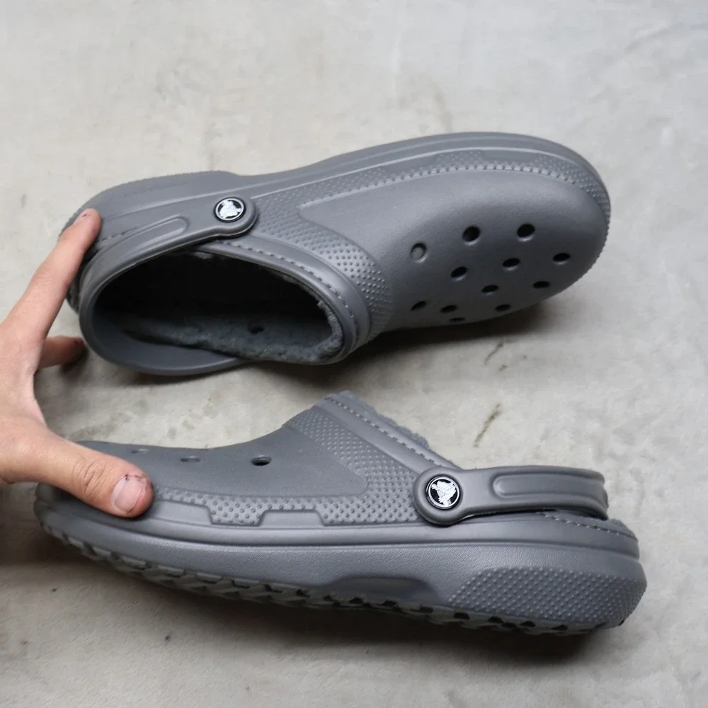 Crocs Unisex M10 W12 Clog Grey Classic Lined Fleece Comfort Slip On Light Indoor